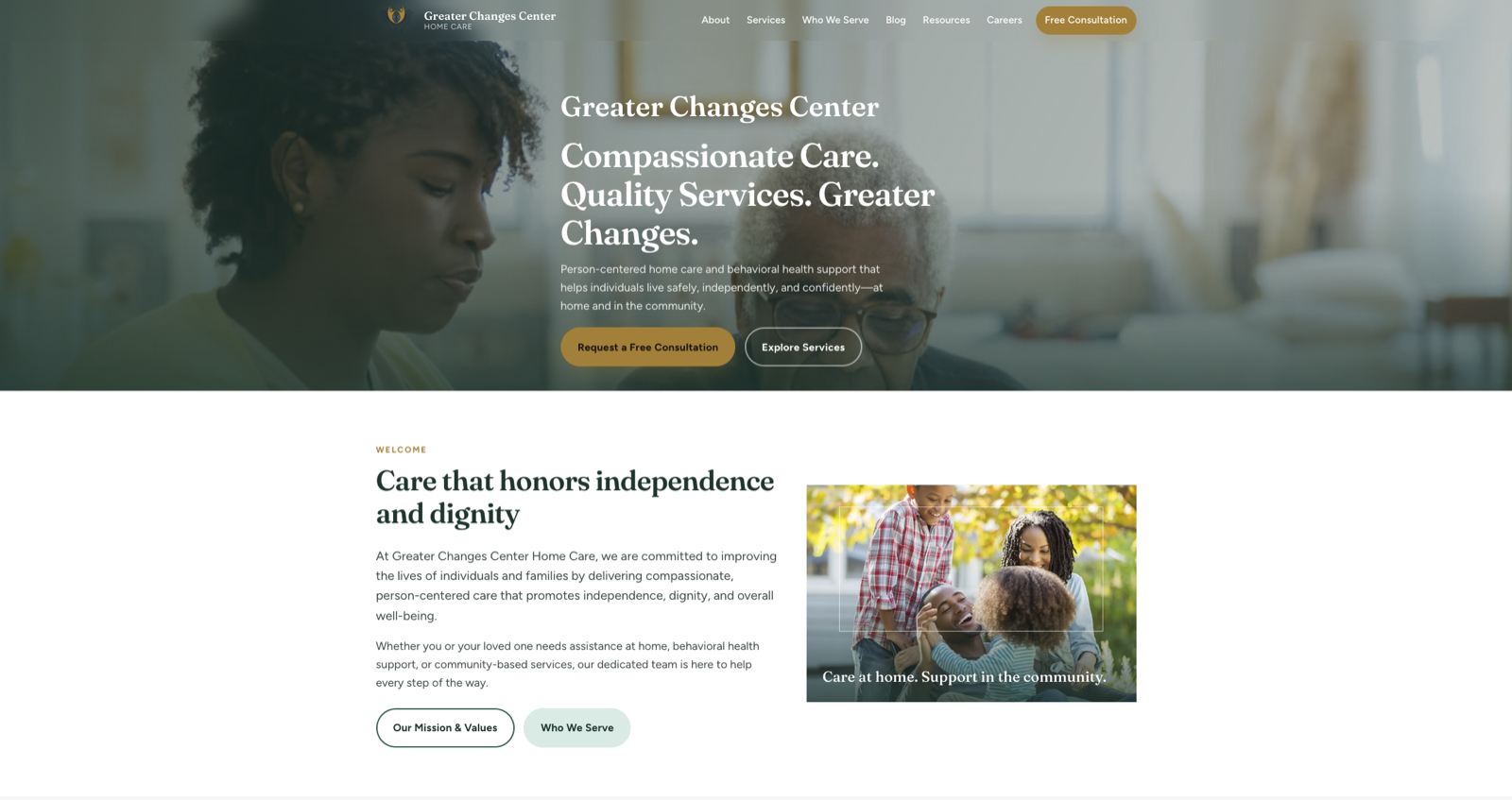 Greater Changes Center website screenshot