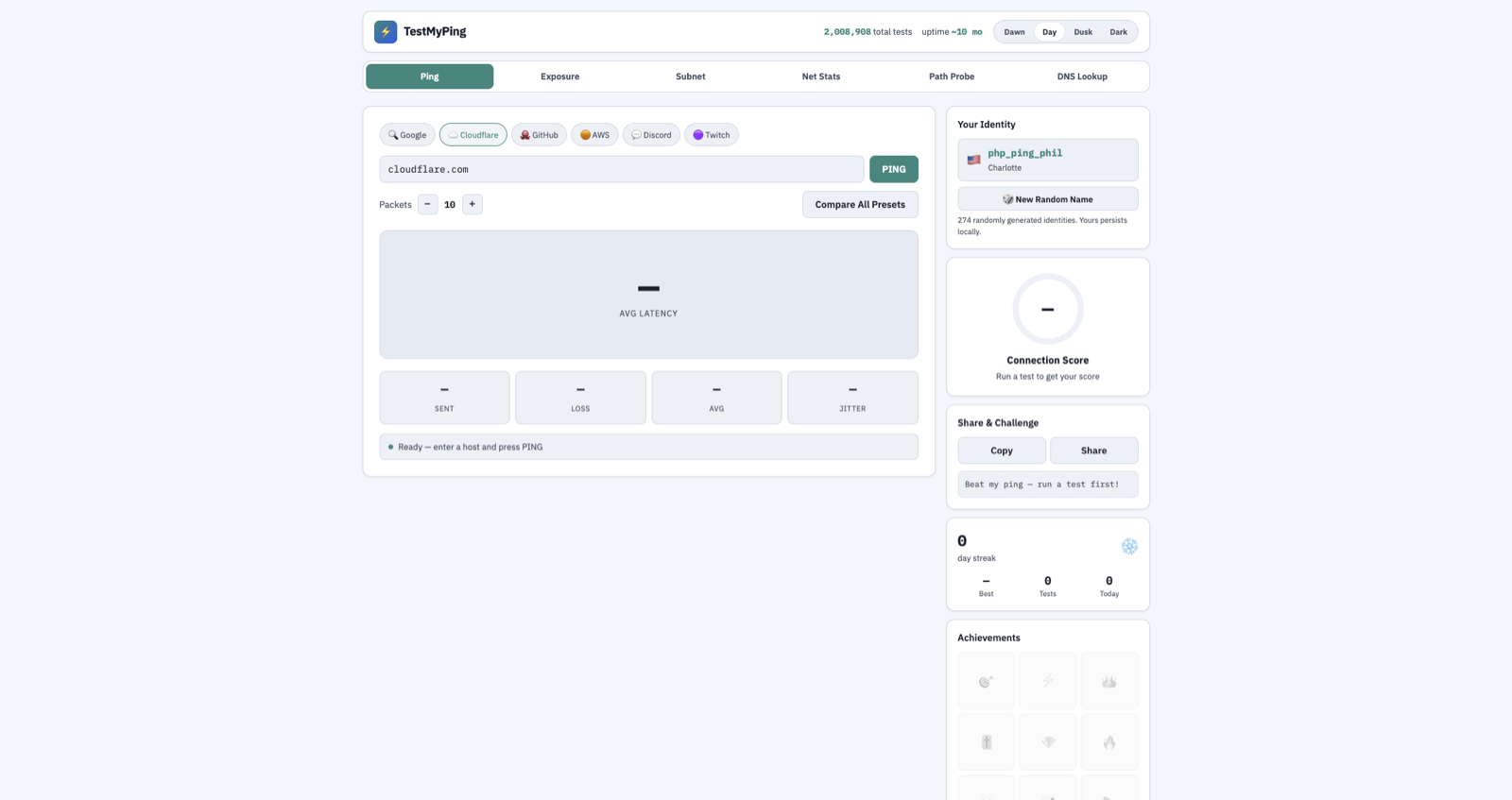TestMyPing website screenshot